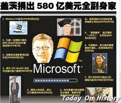 2008年6月22日微软创办人比尔盖茨捐出580亿美元身家(2024-6-22已更新)